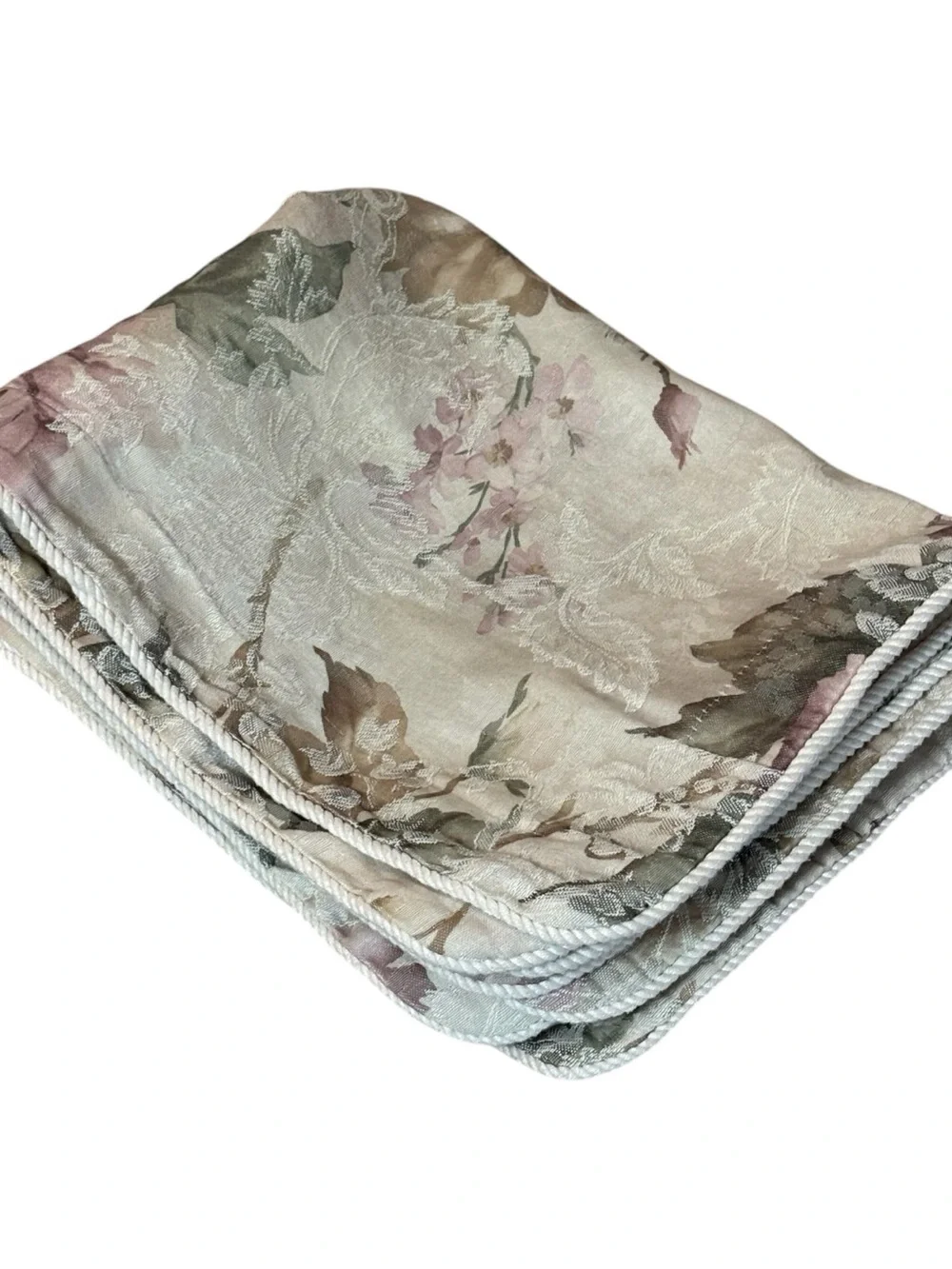 2 Burlington Home Floral Damask Standard Pillow Shams Beige Mauve Rose Rope Edge